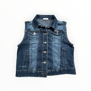 M. Michel Denim Vest Women XL Blue Dark Wash Stretch Button Up Trucker Jacket